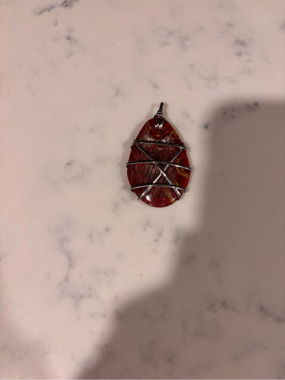 Handcrafted Wire-Wrapped Dichroic Glass Tear-Drop Pendant